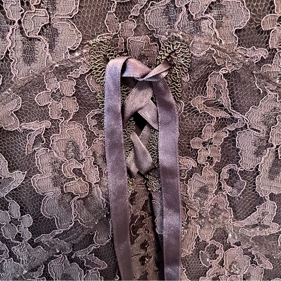 Seven 7 Y2K Women’s Sz. 18 Brown Lace Babydoll Blouse Sheer Longsleeve Corset - Picture 2 of 8